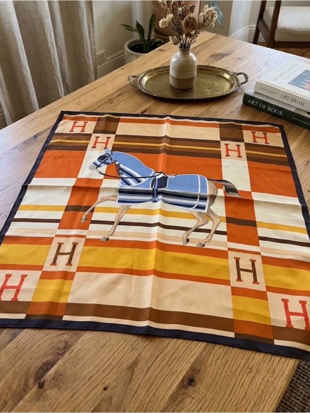 Women Silk-Feel Horse Print Equestrian Scarf approx 26 inch square New